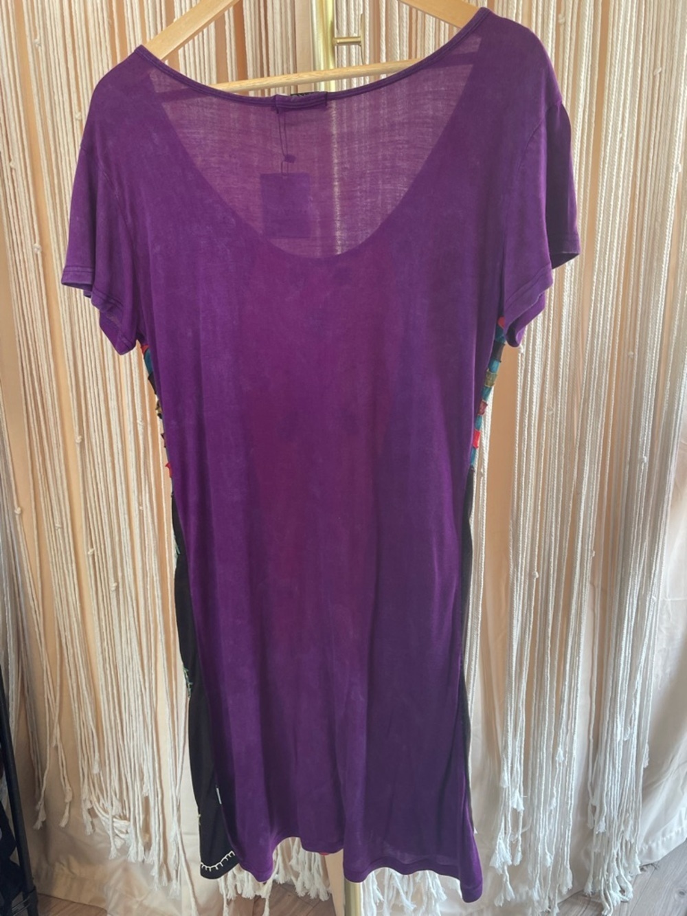 1990s vintage patchwork tunic mini dress wearable art red purple small S - Picture 6 of 9